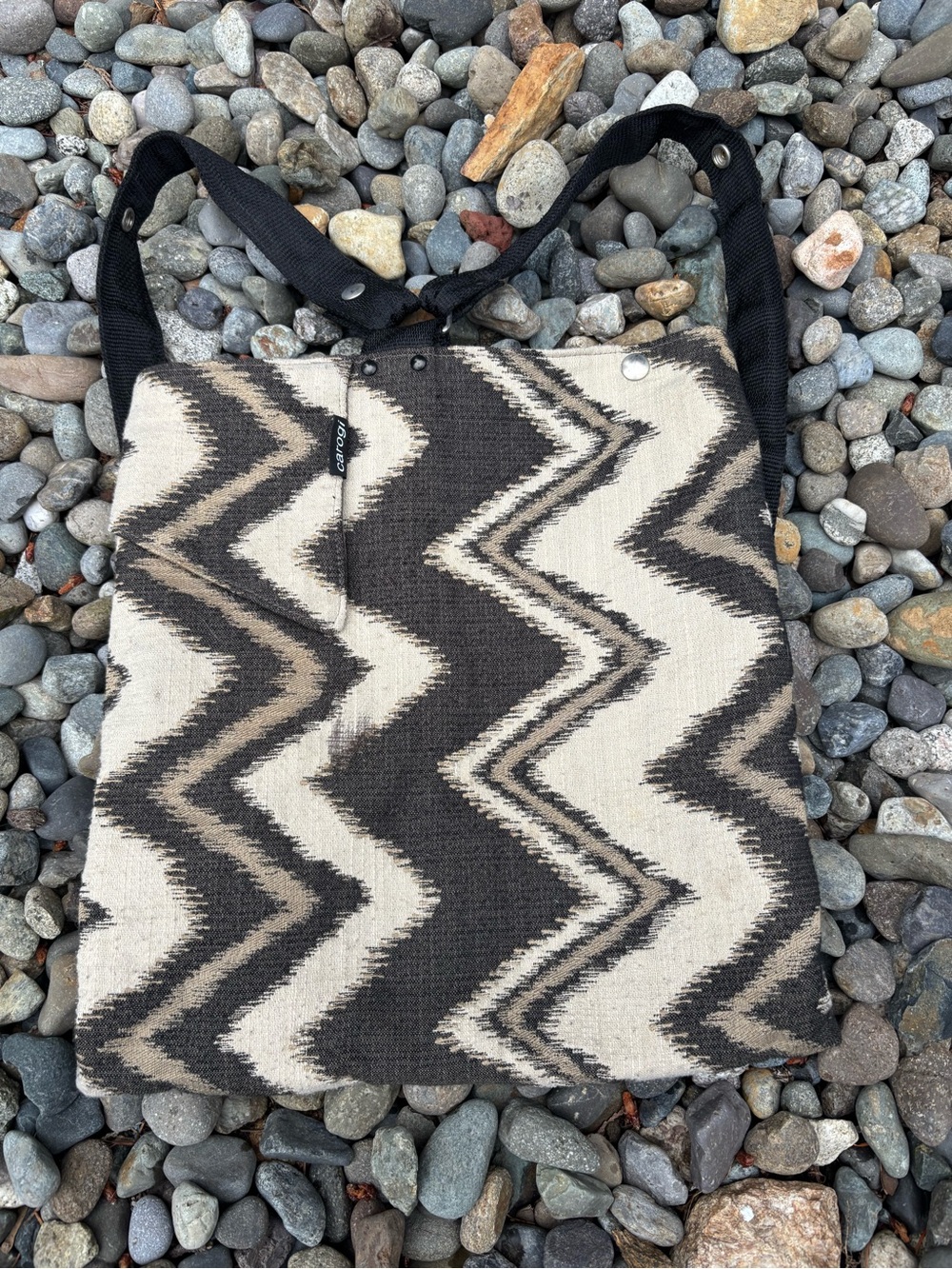 Carogi Canvas Zigzag Tote Bag - Black & Cream